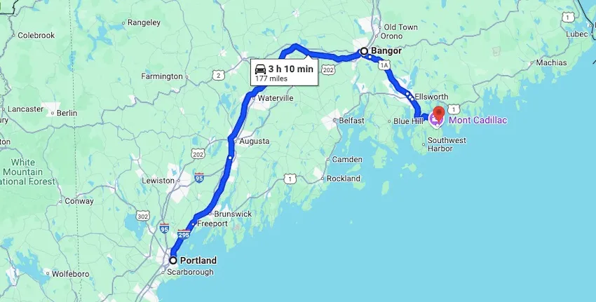 Itinerary from Portland (Maine) to Bar Harbor by car